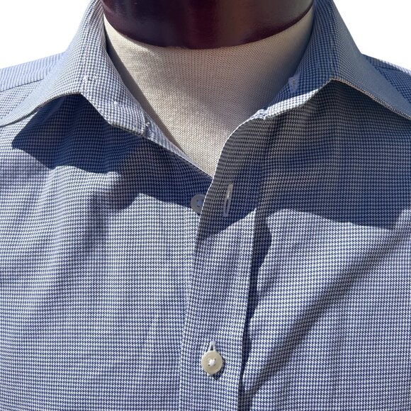 Thomas Pink Navy Blue Houndstooth Shirt The Sterling Slim Fit 15.5 - 34 - Picture 1 of 5